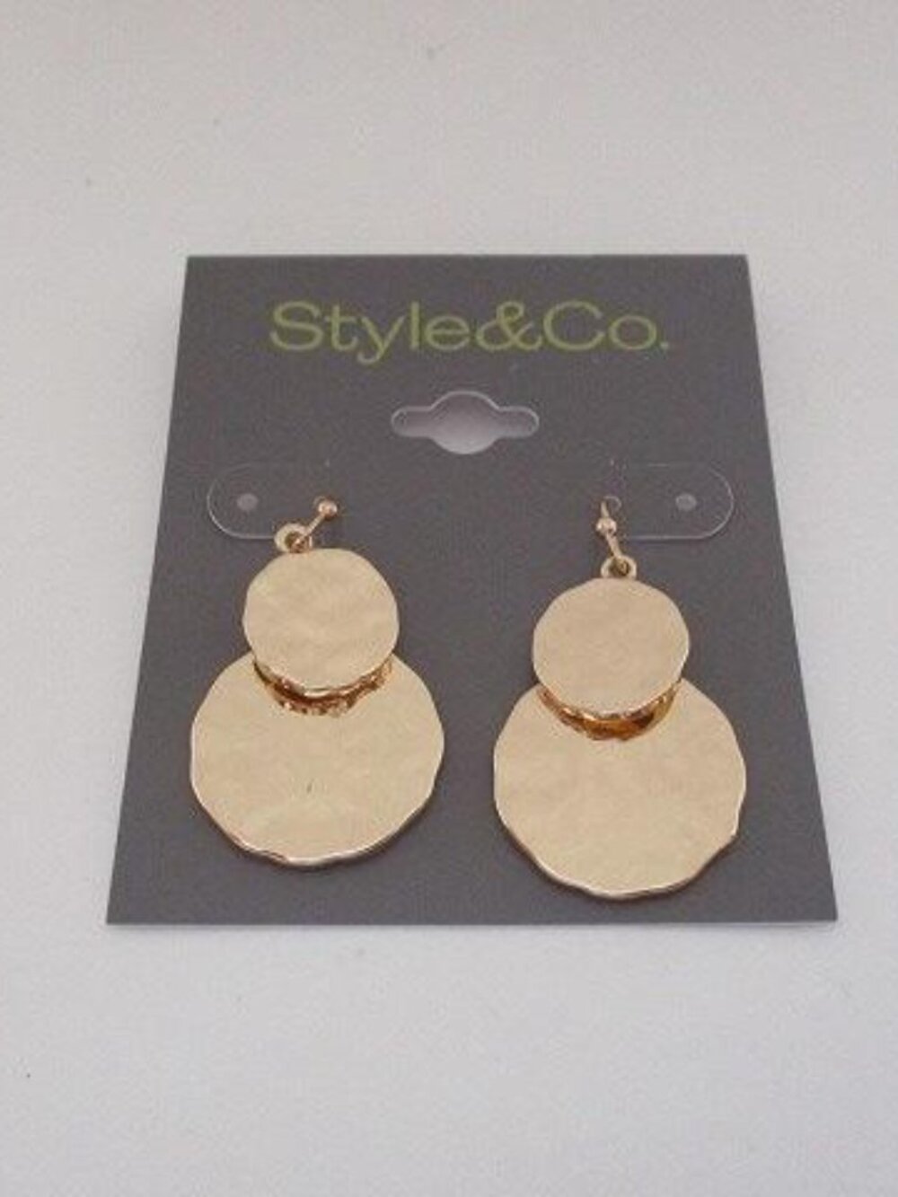 Style & Co Gold Hammered Double Disc Drop Earrings NWT